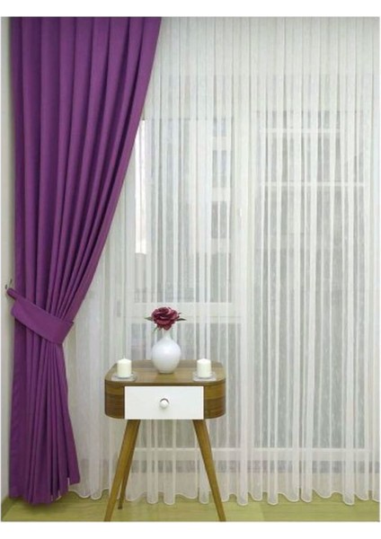 Ada Fon Perde Sık Pile (1'e 3 Pile) Mor fırsatları