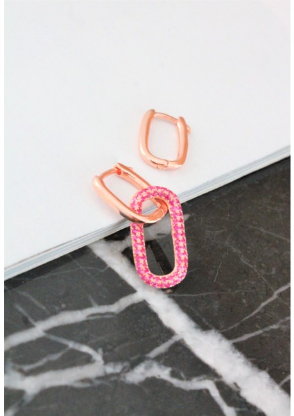 Pembe Taşlı Rose Köşeli Gümüş Küpe fiyatları