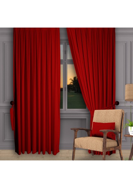 Ada Fon Perde Pilesiz Extraforlu Düz Dikim Büzgü Pile Kırmızı