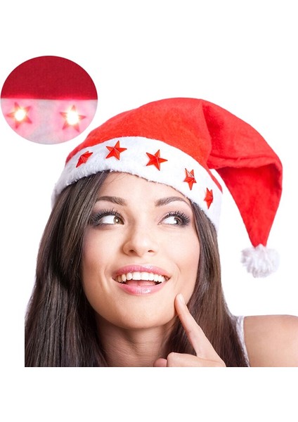 2 Adet Işıklı Noel Baba Şapkası LED Işıklı Şapka Yılbaşı Parti Şapkası Yılbaşı Şapkası Kırmızı Pilli LED Işıklı Şapka