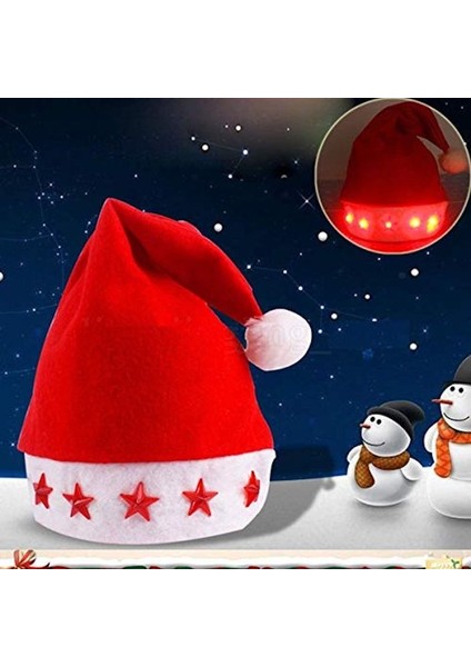 2 Adet Işıklı Noel Baba Şapkası LED Işıklı Şapka Yılbaşı Parti Şapkası Yılbaşı Şapkası Kırmızı Pilli LED Işıklı Şapka
