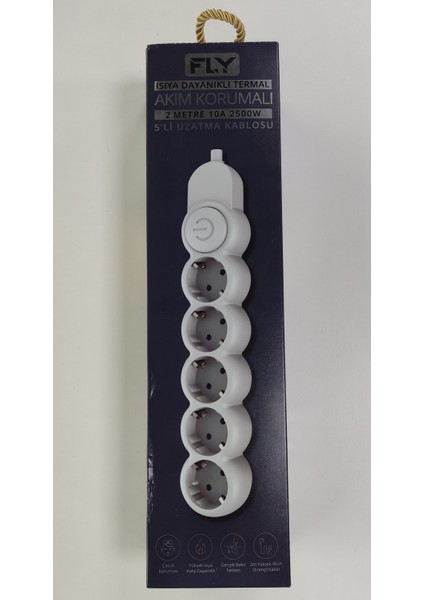 3394-01 5li 2mt Anahtarlı Akım Korumalı Priz 2500W