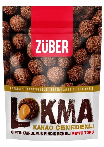 Lokma Kakao Çekirdekli Çift Kavrulmuş Fındık Ezmeli Meyve Topu