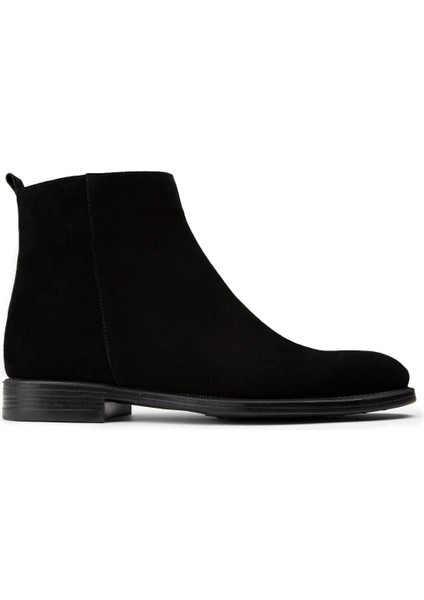 Hakiki Süet Siyah Fermuarlı Erkek Bot