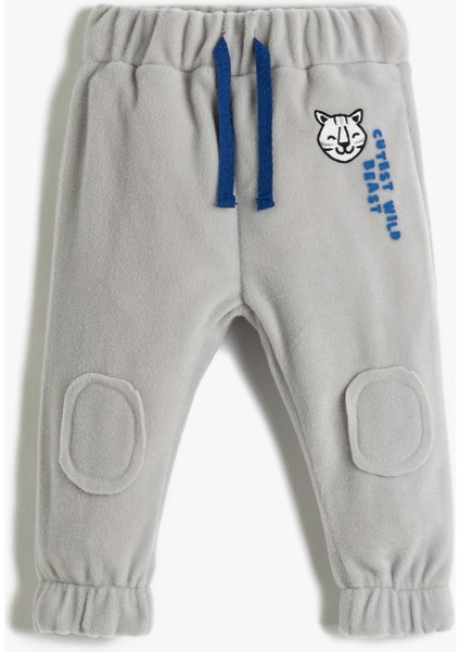 Polar Jogger Eşofman Altı Beli Bağlamalı Aplike Detaylı Kaplan Baskılı
