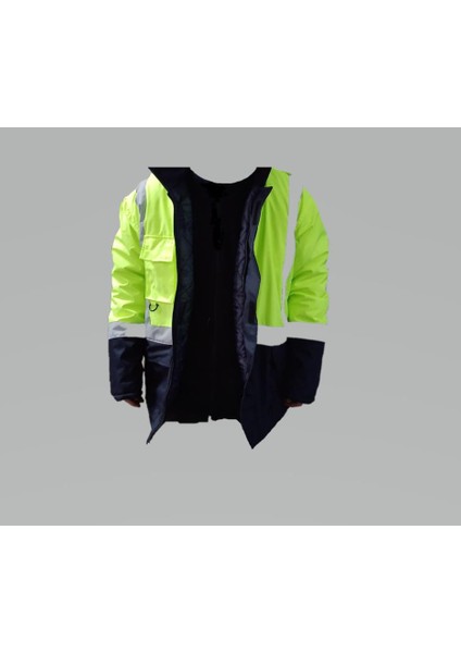 Reflektörlü Su Geçirmez Parka Kışlık Mont Sarı-Lacivert Xxl