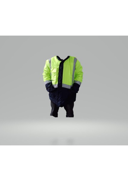 Reflektörlü Su Geçirmez Parka Kışlık Mont Sarı-Lacivert Xxl