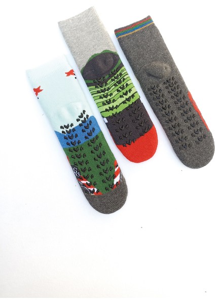 Mem Socks 3 'lü Araba Desenli Kaydırmaz Çocuk Havlu Çorap