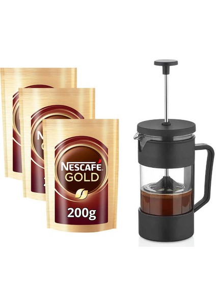 Set 3 Paket Nescafe Gold Eko Paket 200gr + French Press