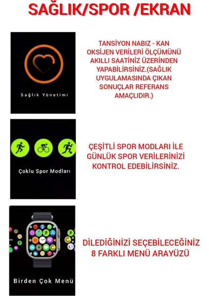 Watch 8 Ultra Siyah Akıllı Saat Apple iPhone ve Android Tüm Telefonlara Uyumlu