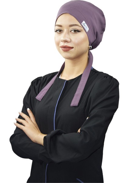 Likralı Tesettür Düz Leylak Doktor Hemşire Aşçı Tesettür Cerrahi Bonesi