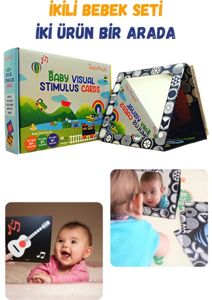Ikili Bebek Seti - Tummy Time Bebek Aynası ve Görsel Uyarım Kartları Seti