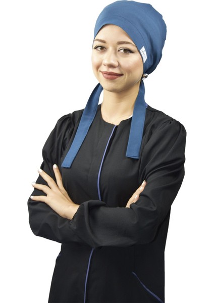 Tesettür Düz Petrol Mavisi Doktor Hemşire Hastane Aşçı Cerrahi Tesettür Bonesi