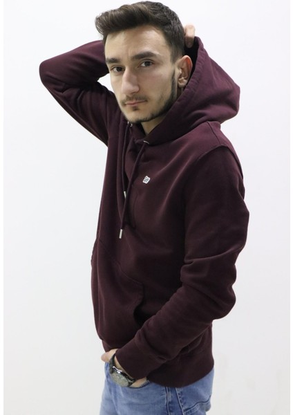 L80YRY74 Erkek Bordo Kapüşonlu Sweat