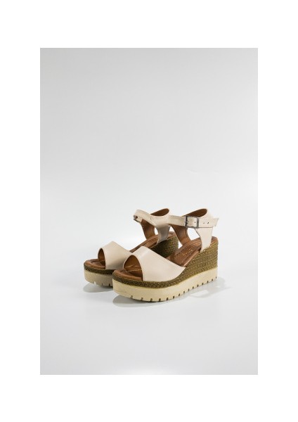 Kadın Krem Yüksek Topuk Sandalet