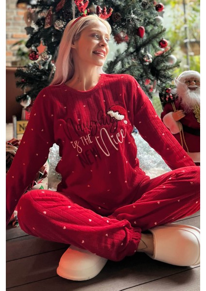 Yılbaşı Desenli Peluş Polar Pijama Takımı
