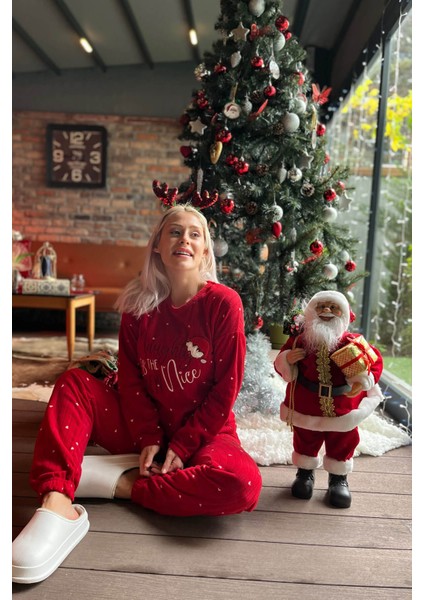 Yılbaşı Desenli Peluş Polar Pijama Takımı modelleri
