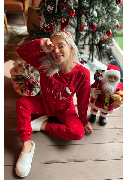 Yılbaşı Desenli Peluş Polar Pijama Takımı fırsatları