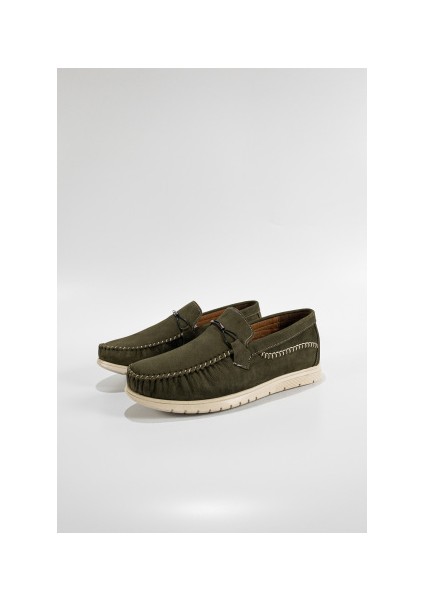 Erkek Haki Renk Hakiki Deri Ortopedik Casual Ayakkabı