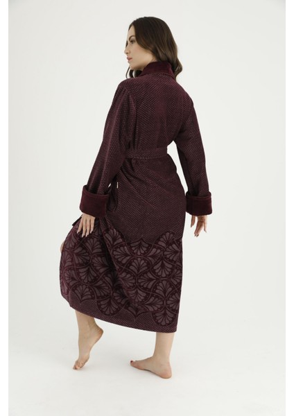 Uzun Şalyaka Jakarlı Pamuk Bayan Bornozu fiyatları