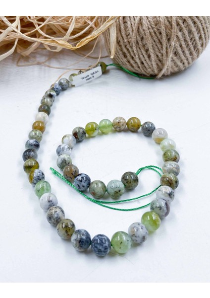 Yeşil Opal Küre Kesim 8 mm Doğal Taş Dizi