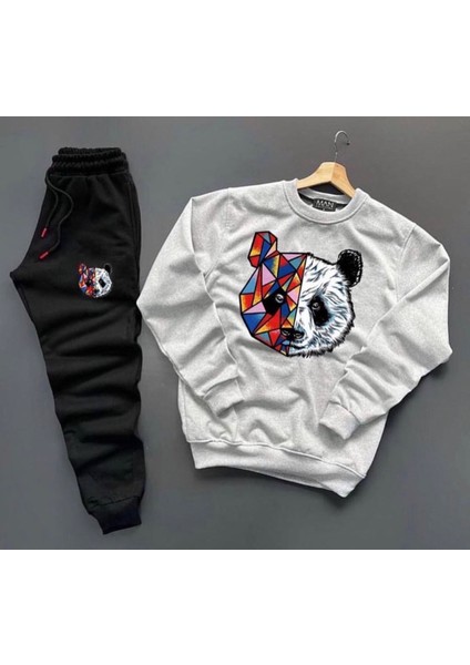 Yeni Sezon Unisex Alt-Üst Tokyo Panda Baskılı Sıfır Yaka Sweat- Pamuklu Eşofman Altı 2'li