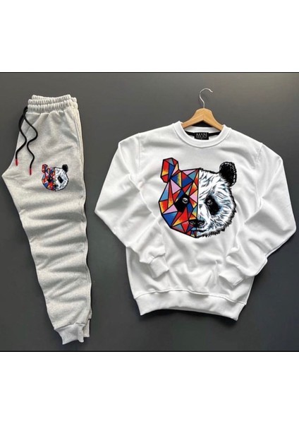 Yeni Sezon Unisex Alt-Üst Tokyo Panda Baskılı Sıfır Yaka Sweat- Pamuklu Eşofman Altı 2'li