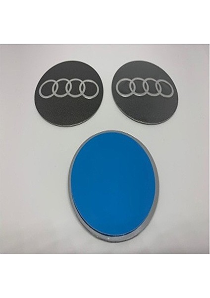 Audı Logolu 56 mm Jant Göbek Stıcker (Koyu Bej-Gümüş)