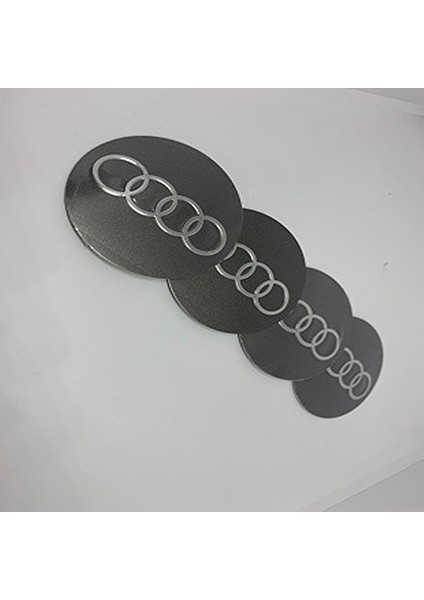 Audı Logolu 56 mm Jant Göbek Stıcker (Koyu Bej-Gümüş)