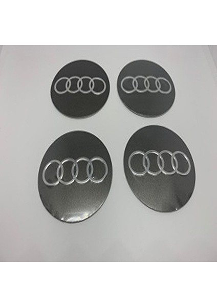 Audı Logolu 56 mm Jant Göbek Stıcker (Koyu Bej-Gümüş)