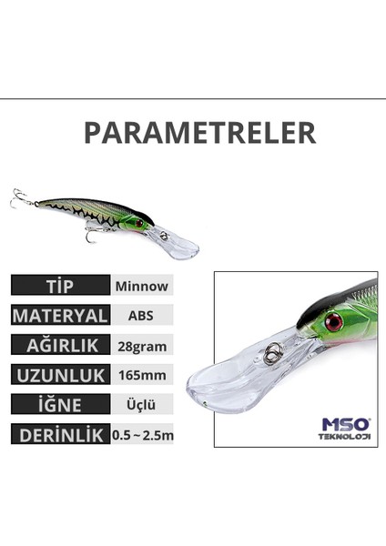 Olta Balıkçılık Minnow 16.5cm 28GR Deep Rapala Yapay Yem