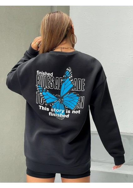 Kadın Butterfly Baskılı Sweatshirt