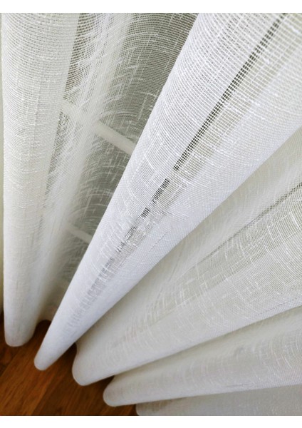 Taç Kullanıma Hazır Şantuk Keten 1/2 Seyrek Pile Tül Perde Tek Kanat - Ekru 110 x 200 cm