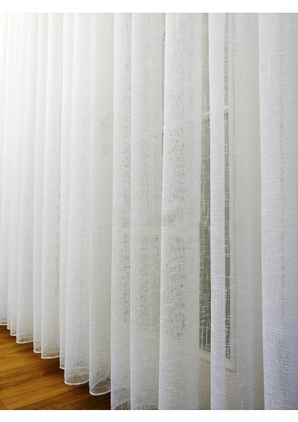 Taç Kullanıma Hazır Şantuk Keten 1/2 Seyrek Pile Tül Perde Tek Kanat - Ekru 110 x 200 cm