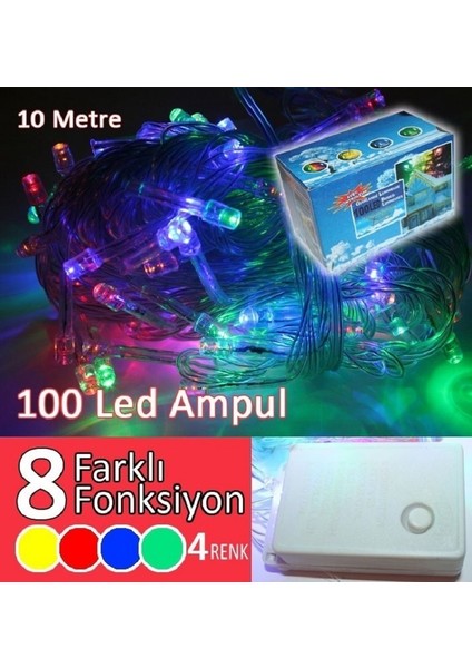 Tahtakale Marketi Yılbaşı LED Işığı Karışık Renk Noel Işık 10 Metre 8 Fonksinyonlu Prizli