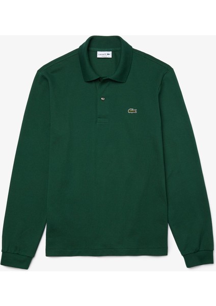 Erkek Classic Fit Uzun Kollu Yeşil Polo Yaka Sweatshirt