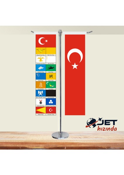 Jet Hızında Jethızında 17 Türk Devleti ve Türk Bayrağı 2'li T Masa Bayrağı Takımı