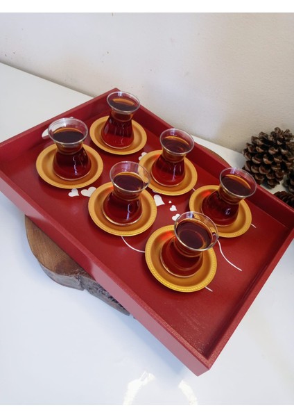 Yeni Yıl Tepsisi Ahşap Dekoratif Kahve, Çay, Söz, Nişan, Sunum , Servis Tepsisi