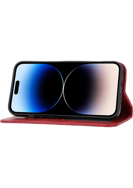 iPhone 14 Pro Max Buzağı Dokusu Pu Deri Kılıf Manyetik Cüzdan Baskılı Rhombus Desen Telefon Stand Kapağı Strap ile (Yurt Dışından) modelleri