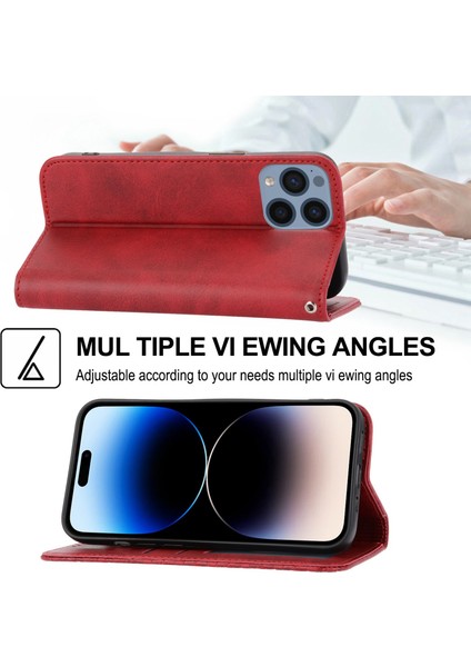 iPhone 14 Pro Max Buzağı Dokusu Pu Deri Kılıf Manyetik Cüzdan Baskılı Rhombus Desen Telefon Stand Kapağı Strap ile (Yurt Dışından) indirimleri