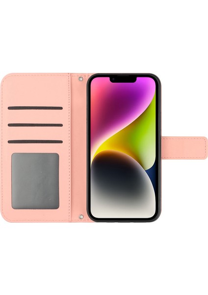 iPhone 14 Için HT04 Cilt Donanım Pu Deri Stand Kılıfı Baskılı Ayçiçeği Tam Koruma Telefon Cüzdan Kapağı Omuz Kayışı ile (Yurt Dışından)
