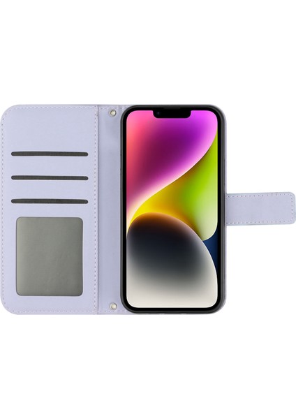 iPhone 14 Için HT04 Cilt Donanım Pu Deri Stand Kılıfı Baskılı Ayçiçeği Tam Koruma Telefon Cüzdan Kapağı Omuz Kayışı ile (Yurt Dışından) indirimleri