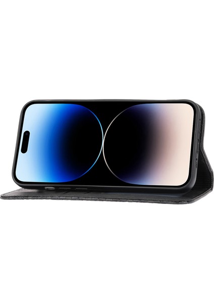 iPhone 14 Pro Max Buzağı Dokusu Pu Deri Kılıf Manyetik Cüzdan Baskılı Rhombus Desen Telefon Stand Kapağı Strap ile (Yurt Dışından) modelleri