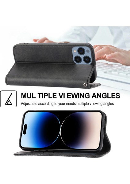 iPhone 14 Pro Max Buzağı Dokusu Pu Deri Kılıf Manyetik Cüzdan Baskılı Rhombus Desen Telefon Stand Kapağı Strap ile (Yurt Dışından) indirimleri