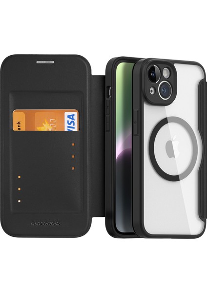 Dux Ducis Skin x Pr iPhone 14 Pu Deri Folio Flip Flip Kart Tutucu Tasarım Standı Magsafe ile Uyumlu (Yurt Dışından)
