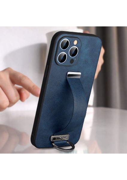 iPhone 14 Pro Max Maximum Moda Serisi Max Çılgın At Doku Kickstand Case Pu Deri Kaplamalı Pc + Tpu Retractable Bilek Bantlı Telefon Kapağı (Yurt Dışından) fiyatları