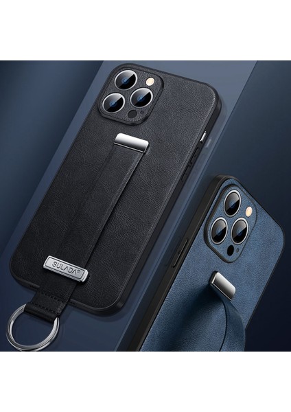 iPhone 14 Pro Max Maximum Moda Serisi Max Çılgın At Doku Kickstand Case Pu Deri Kaplamalı Pc + Tpu Retractable Bilek Bantlı Telefon Kapağı (Yurt Dışından) fırsatları