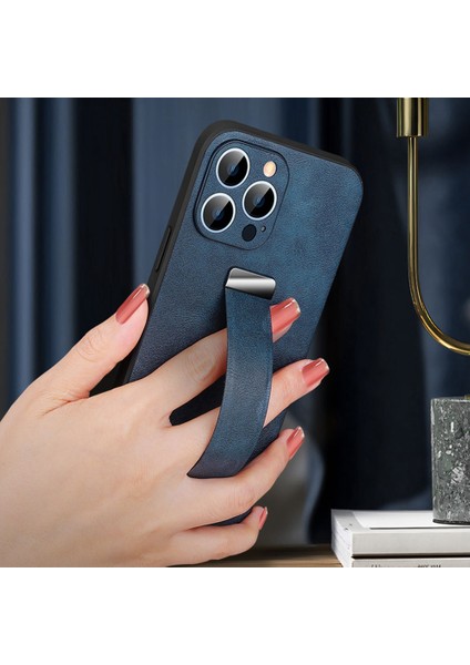 iPhone 14 Pro Max Maximum Moda Serisi Max Çılgın At Doku Kickstand Case Pu Deri Kaplamalı Pc + Tpu Retractable Bilek Bantlı Telefon Kapağı (Yurt Dışından) modelleri