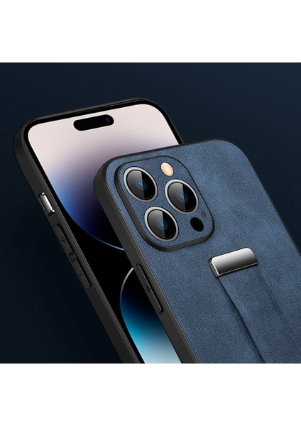 iPhone 14 Pro Max Maximum Moda Serisi Max Çılgın At Doku Kickstand Case Pu Deri Kaplamalı Pc + Tpu Retractable Bilek Bantlı Telefon Kapağı (Yurt Dışından) indirimleri