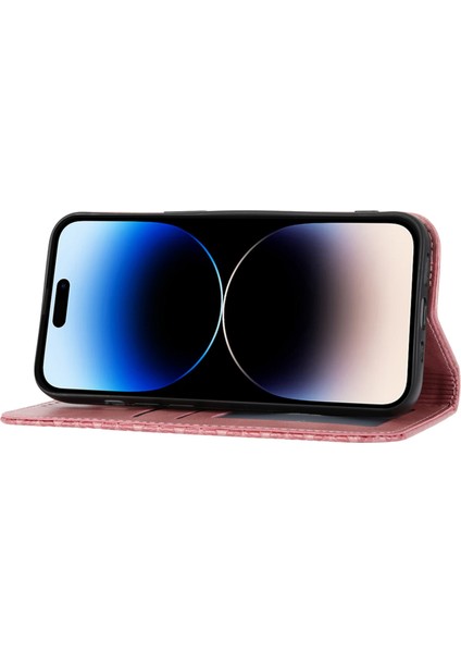 iPhone 14 Pro Balf Doku Cüzdanı Için Baskılı Rhombus Desen Telefon Stand Pu Deri Kılıf Magnetic Kapak Kayış (Yurt Dışından)